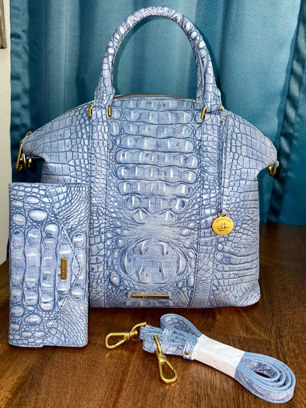 Brahmin EUC Lrg Duxbury & Veronica - Light Denim Tetra - FRONT EYE - Picture 16 of 16